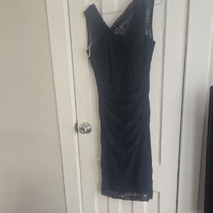 American Living Black Lace Midi Dress with V-Neck